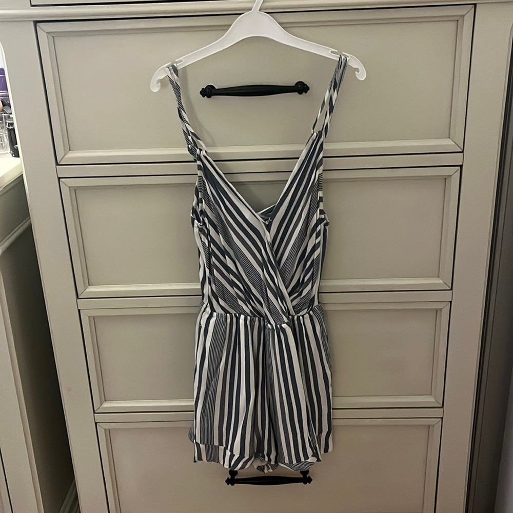 American Eagle striped blue and white romper